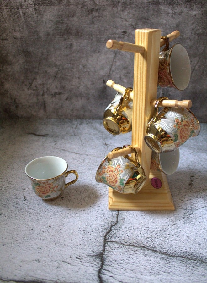 WOODKIT Wooden Mug/Cup Stand for Kitchen | Tea Cup & Coffee Mug Stand 6 Hooks Pinewood Mug Holder | Tabletop Cup Stand for Kitchen Square Bottom Cup Holder Stand - Image 4